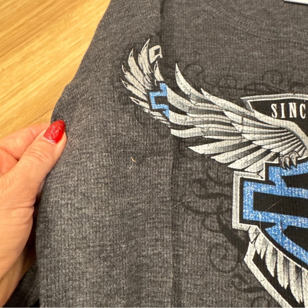Harley-Davidson Charcoal Gray Long Sleeve Tee with Blue & Silver Logo - Picture 2 of 7